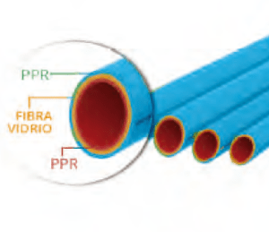 TUBERÍA TRICAPA EN POLIPROPILENO Y FIBRA DE VIDRIO – PN 16 – AZUL X 4 MTS